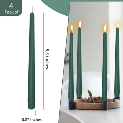 4 Pack Tall Taper Candles - 10 Inch Hunter Green Candlesticks, Cedar Scented Taper Candles Dinner Candle - Paraffin Wax with Cotton Wicks - 8 Hour Burn Time