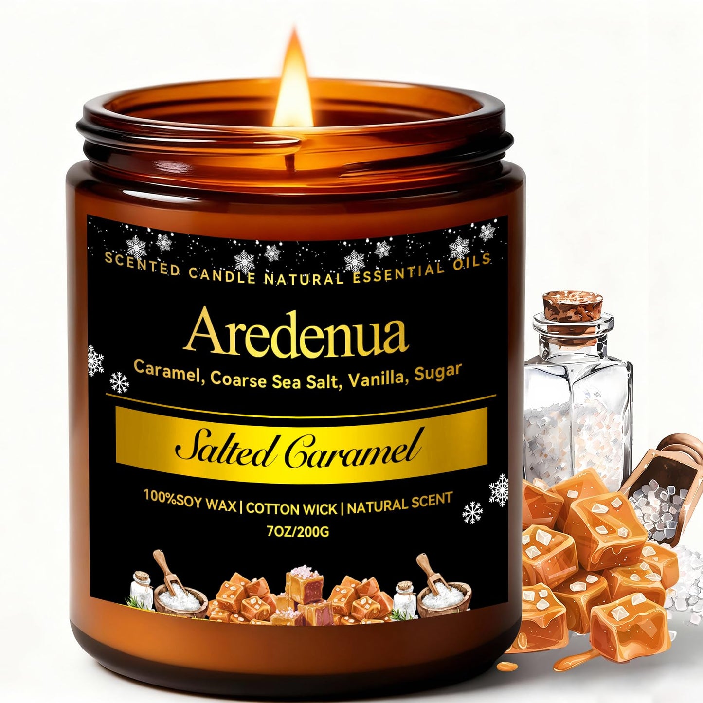 Salted Caramel Candle | Odor Eliminating Candles - 7oz Soy Candles for Home, Warm Sweet Aroma Relaxing Home Scented Candles, Aromatherapy Candle Gift for Women & Men