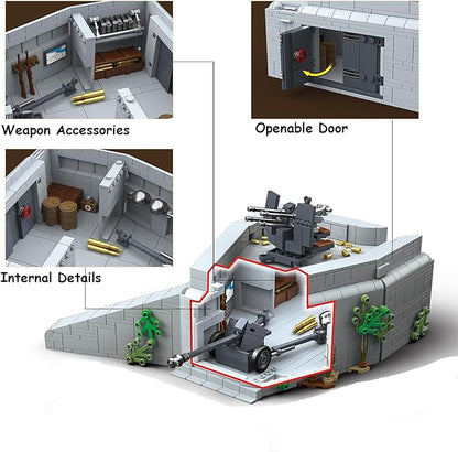 Jeamoc WW2 Military Fortress Building Block Set 1232 Pcs Military Fortress Fort Building Bricks Construction WW2 Set