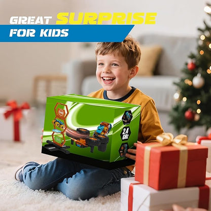 2-in-1 Remote Control Car with Transform Launcher Track – 1:16 RC Monster Truck Toys 2.4GHz Self-Standing 360° Flips Towing Mini Cars &amp Electric Scoring Gate Truck Gift for Kids Boys Girls Age 4-