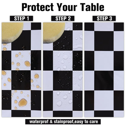 Kesfey 12 Packs Black and White Checkered Tablecloths 54 x 108 Inches Disposable Plastic Checkered Flag Racing Table Cover Waterproof Rectangle Race Car Table Cloth for Picnic Party Retro Celebration