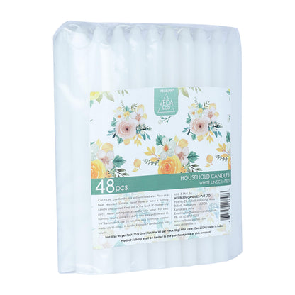 Welburn Veda&Co™ Church Candles, Household, Emergency - Pack of 48, 16mm x 8" (7 Hours Burn Time), 100% Fully Refined Paraffin Wax, for Memorial, Christmas Eve, Shabbat (White)