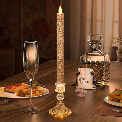 MISSTIME Flameless Taper Candles with Illuminated Crystal Glass Candle Holder - Remote Timer 2AA Battery Operated 500+ Hours Rose for Thanksgiving/Xmas Decor, Wedding Centerpiece (2 Pack)