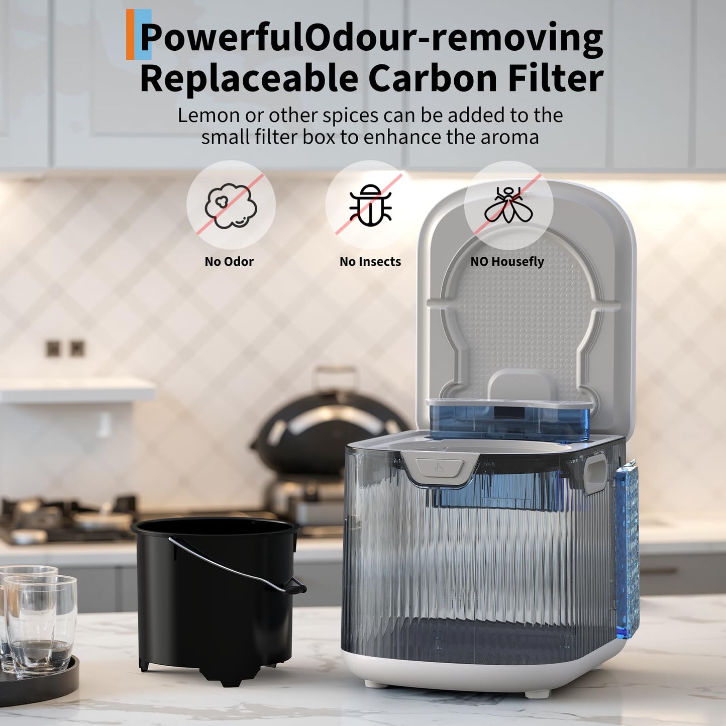 Homfan 2.5L Electric Composter Countertop, 3 Modes Kitchen Smart Compost Bin with Auto Cleaning, LED Display, Turns Kitchen Waste Into Dry Manure, Low Noise Food Waste Compost Machine