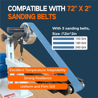 Belt Grinder Sander with VFD，2x72-inch 1500W 2HP Variable Speed Control Belt Sander with 3 Sets Grinding Tools and 3 Zirconia corundum Sanding Belts for Metalworking, Knife Making