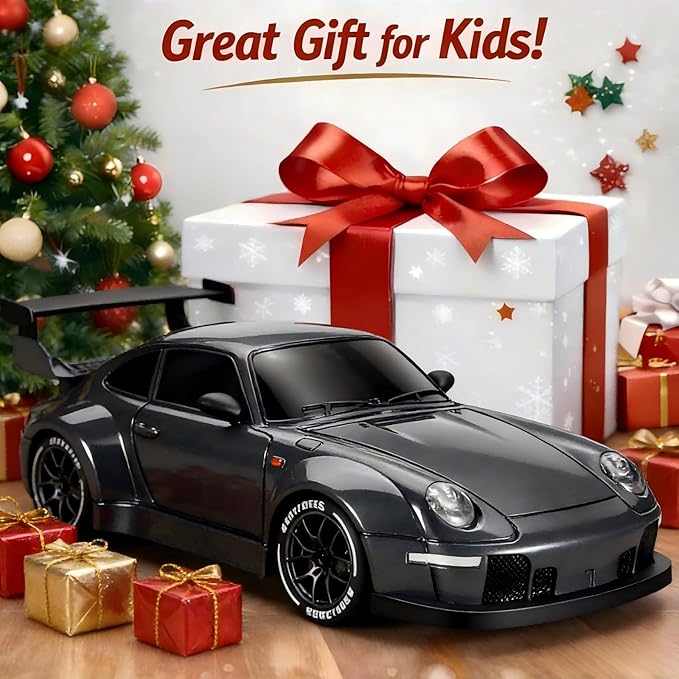 1:24 Scale RC Drift Car with LED Lights 25km/h 4WD High Speed Dual Batteries 50+ Min Play 2.4GHz Remote Control Multi-Surface Drift Tires Racing Toy Vehicle for Adults Boys Girls Storm Drive