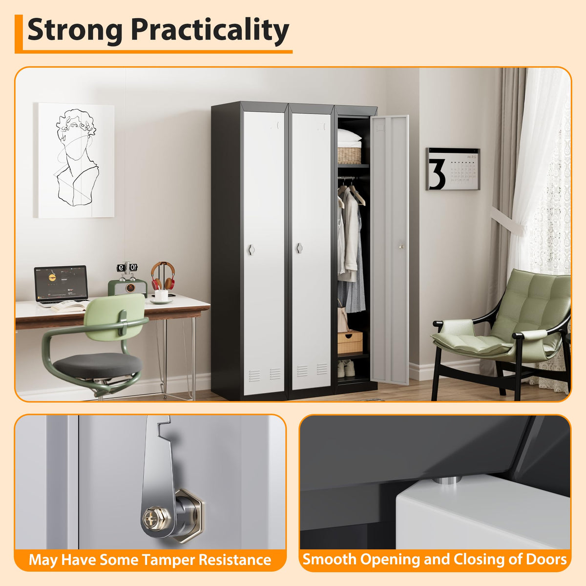 GAOMON Metal Locker, Metal Storage Locker with Shelves and Doors, Perfect for Employees and Students, Ideal for Offices, Schools, Gyms, Homes, and Garages, Assembly Required, Grey & Black
