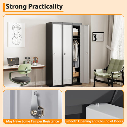 IDEALHOUSE Metal Locker, Metal Storage Cabinet with Shelves and 1 Door, Perfect for Employees and Students, Fits Schools, Garages, Offices, Gyms, and Homes, Easy Assembly, Grey and Black