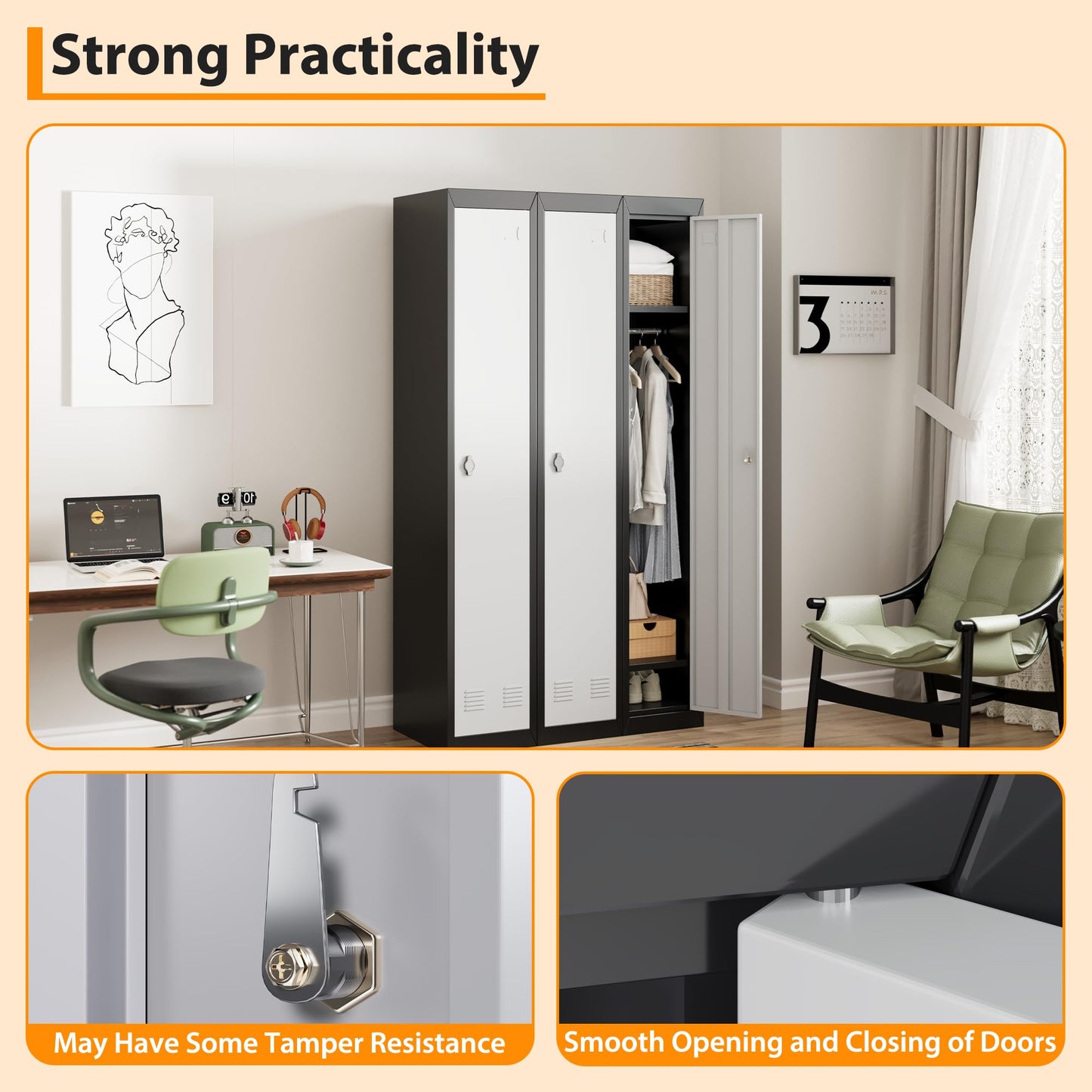 Metal Storage, Locker with 1 Door and 1 Shelf, Storage Cabinet for Gym, School and Office, Gray.