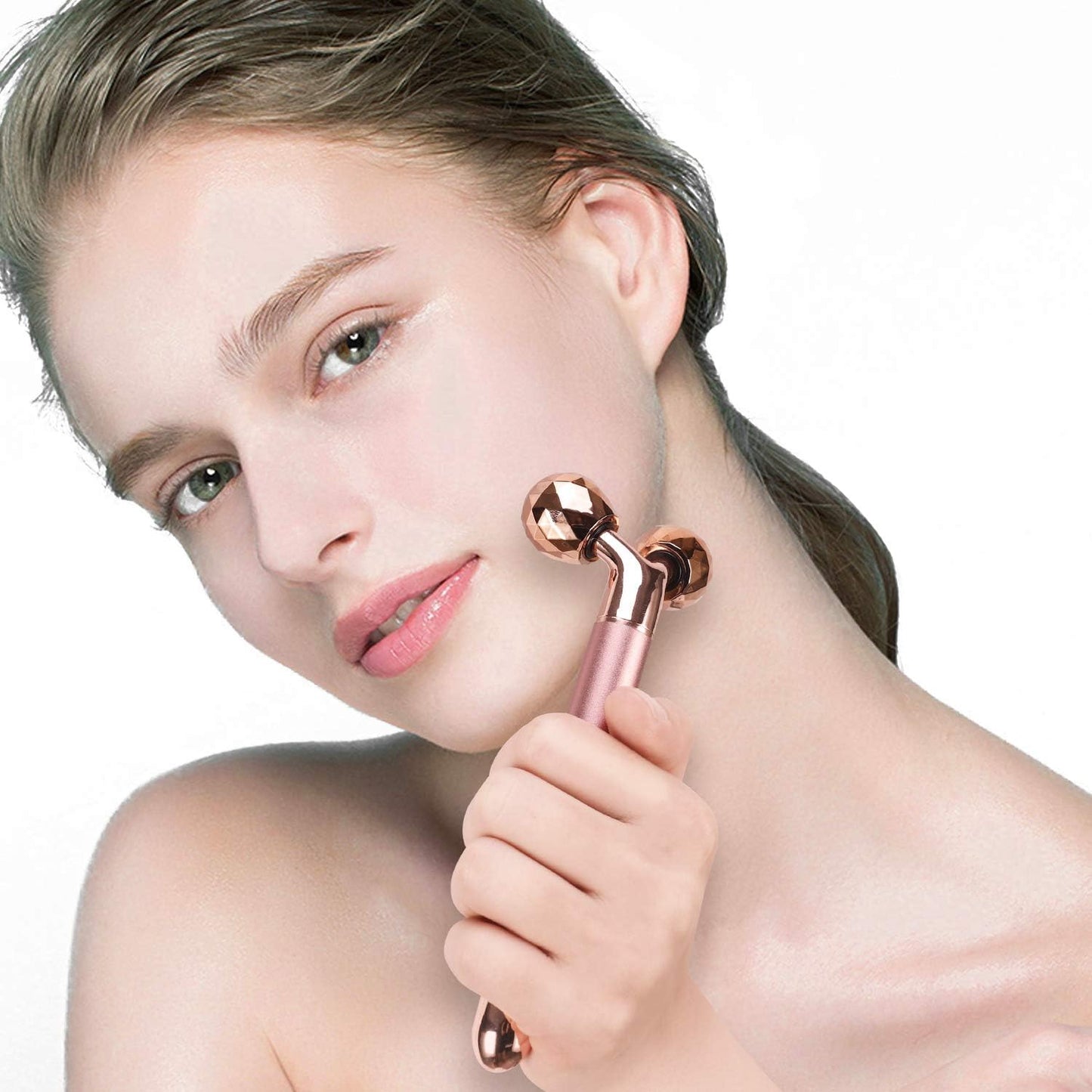 4-in-1 Face Massager and Gua Sha Set for Women, Rose Quartz Face Roller Skin Care Tools Electric Eye Massager Tool for Face Skin Roller