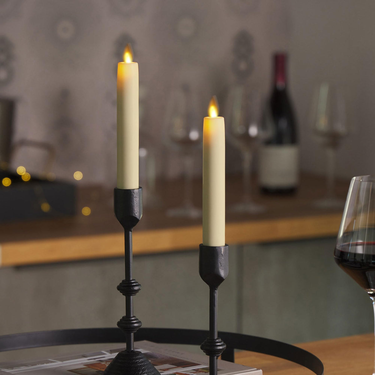 Luminara - Flameless Battery Operated Taper Candle - Ivory - Pack of 2-1x6 inch - LED Flickering Flame - Realistic Safe for Home Kids and Pets