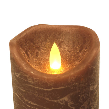 CANDLE CHOICE Battery Operated Flameless Candles with Timer Real Wax Realistic Flickering Electric LED Pillars Automatic Built-in Daily Cycle Timer 6-Hour on 18-Hour Off Set of 3 Rustic Texture Brown