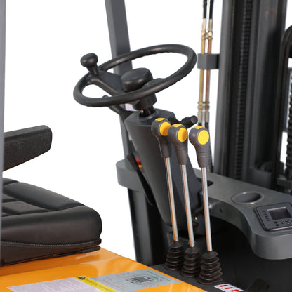 Apollo Full Electric Seated Forklift, 3 Wheels Powered Pallet Stacker 3300 lbs Cap. 189" Lifting Height, Rear-Drive Lithium Battery Version, A-3045