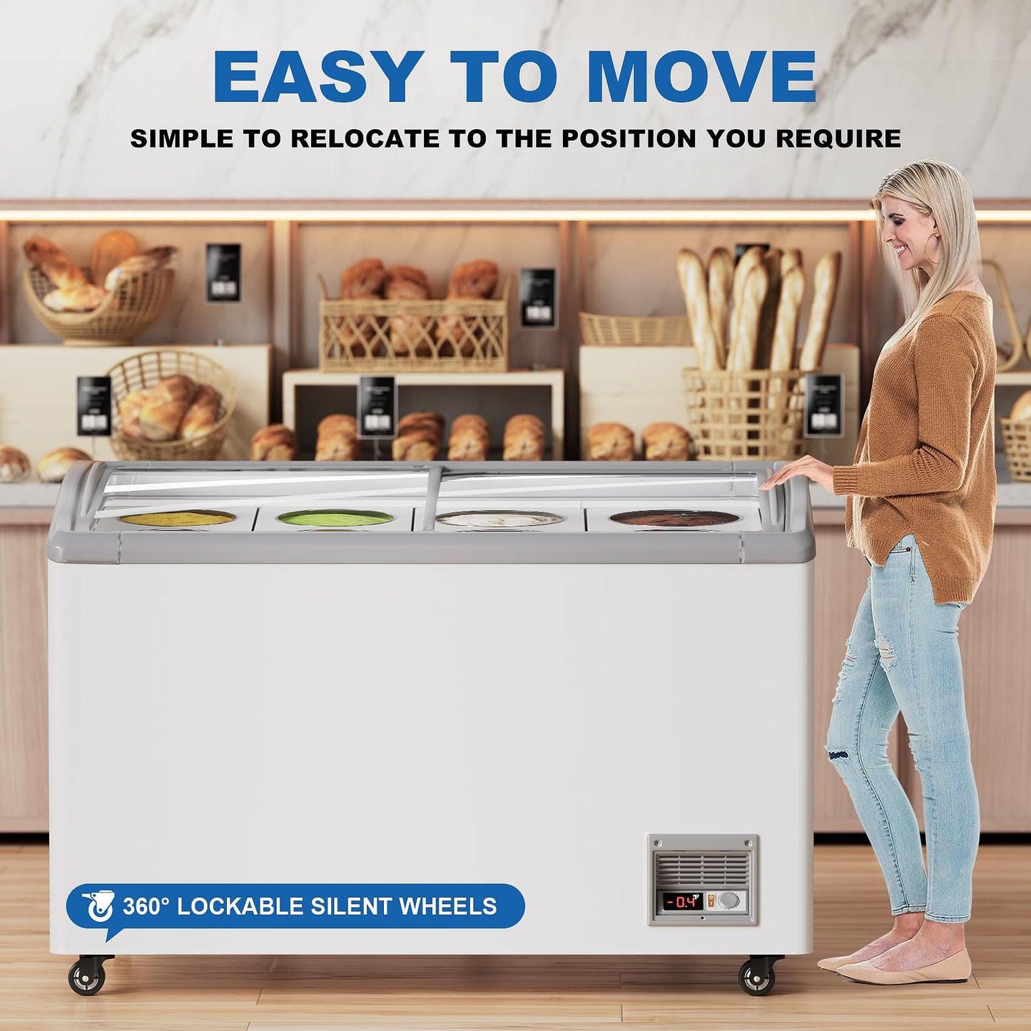 13.5 Cu.Ft Commercial Ice Cream Display Freezer, 51" Gelato Dipping Cabinet with 8 Large 3 Gallon Tubs, Top Open Chest Freezer for Restaurant, Ice Cream Shop, White