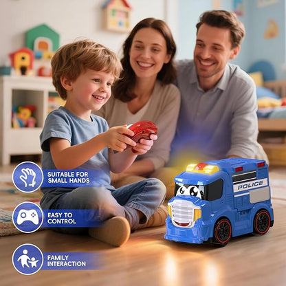 Remote Control Police Car Truck Toy Cars for Toddlers 1-3 with Sirens &amp Flashing Lights Cartoon RC Emergency Vehicle for Kids 3-5 Boys &amp Girls