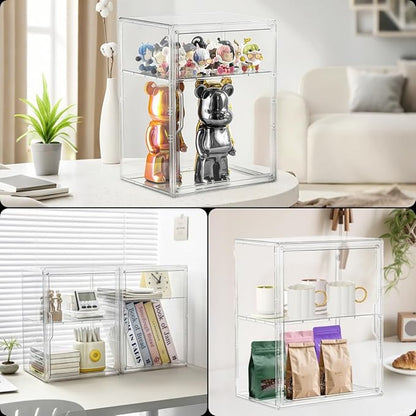 Attelite Large Clear Acrylic Display Case Shoe Storage Boxes With An Adjustable Divider2 Pack 2 Tiers Clear Plastic Stackable Storage Bins With Lids Display Acrylic Box With Magnetic Door