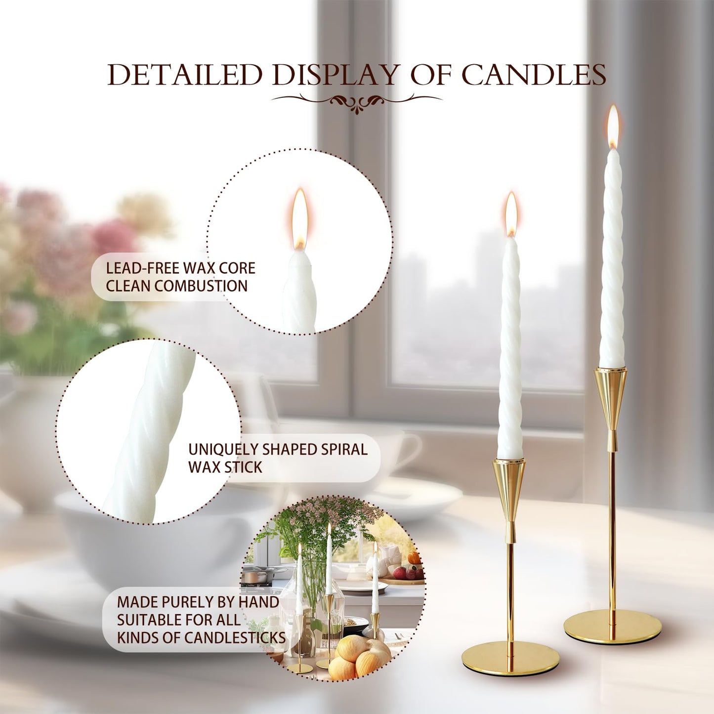 6PCS White Taper Candles Ideal as Dinner Candles - Smokeless and Unscented Taper Candles Long Burning Hand Poured Tall Candlesticks Ideal for Weddings, Dinner Parties, and Home Decor