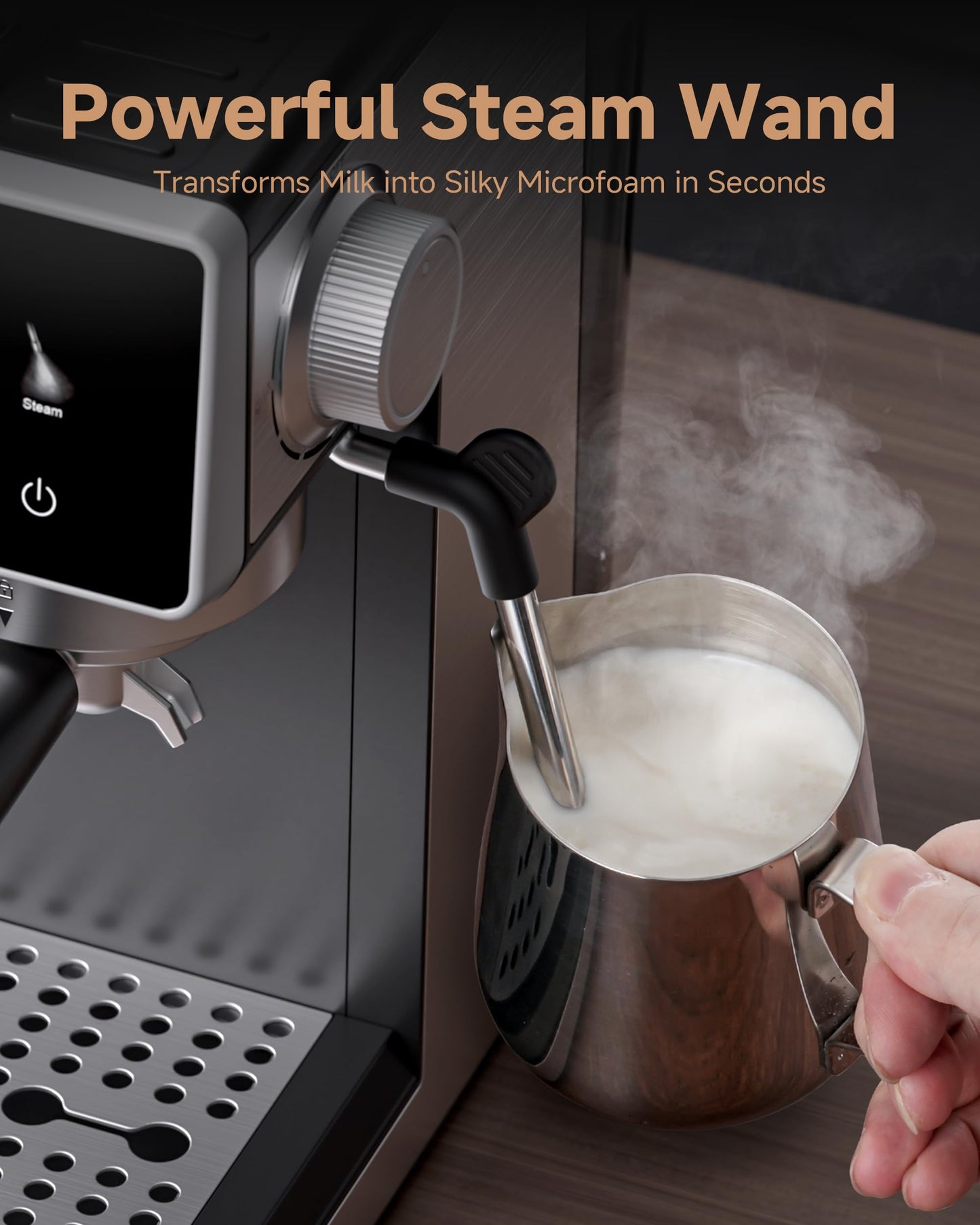 AMZCHEF Espresso Machine with Grinder, 3 Temp 197-205℉ Professional Espresso Machine, 3-10s Pre-Infusion, 20 Grind Settings, Latte Cappuccino Maker Home Barista, Black