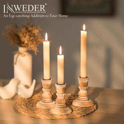 Inweder Wooden Taper Candle Holders: Rustic Wood Candlestick Holders Farmhouse Fall Decor for Living Room Dinning Table Centerpiece Christmas Set of 2