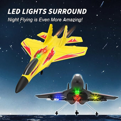 Foam Remote Control Wireless Airplanes RC Planes Remote Control Fighter Toys 2CH 2.4Ghz RC Fighter Jet with Light Hobby Rc Airplanes Easy to Fly for Kids Boys Adults(Black)