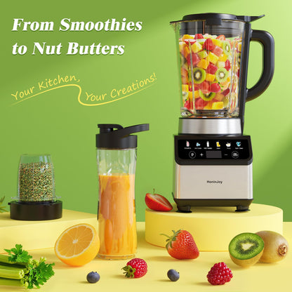 HoninJoy Blenders for Kitchen, Countertop Smoothie Blender with 51oz Glass Pitcher, Grinder & To-Go Cup Combo, 10 Speeds Digital Touchscreen Blender for Smoothies, Shake, Crush Ice, Dishwasher Safe