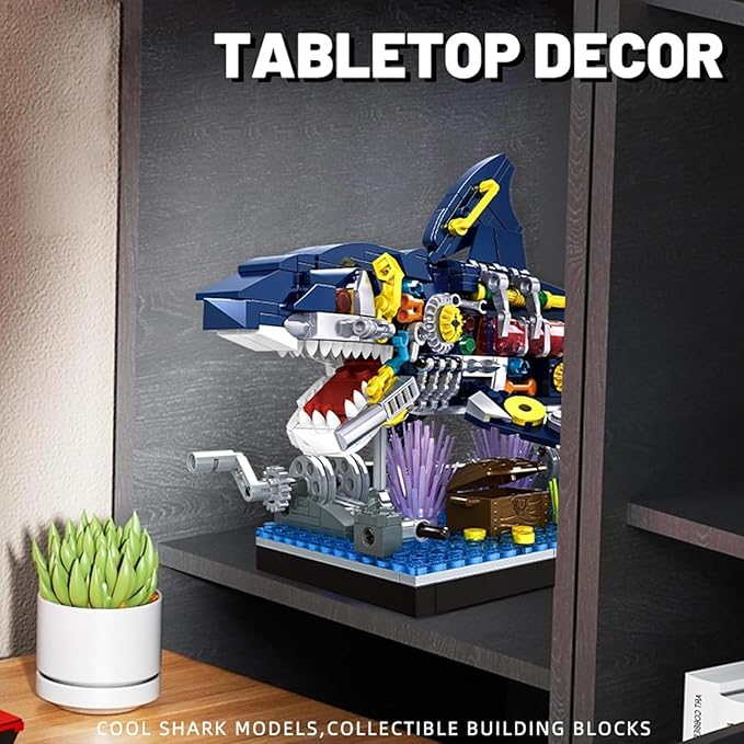 Shark Building Block Set Ocean Building Set Cool Mechanical Rotatable Shark Toys Birthday Creative Ideas Gifts for Adults (499 Pcs)