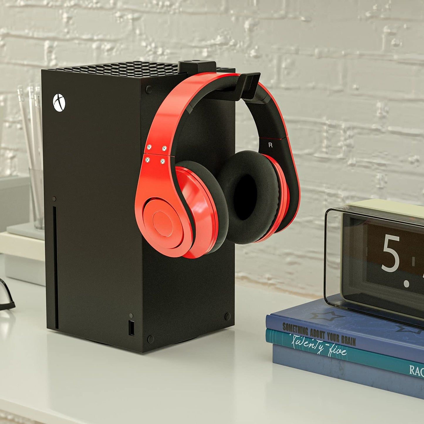 ECHZOVE Headphone Stand for Xbox Series X | Space-Saving Headset Holder/Mount with Non-Slip Clips | Series X Console Design Matching Accessory (Black)