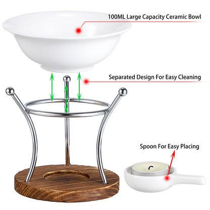 JUXYES Romantic Ceramic Tealight Wax Melt Warmer, Non Elecric Essential Oil Warmer Candle Fragrance Warmer Aromatherapy Wax Candle Tart Burner Warmer Diffuser for Home Decoration