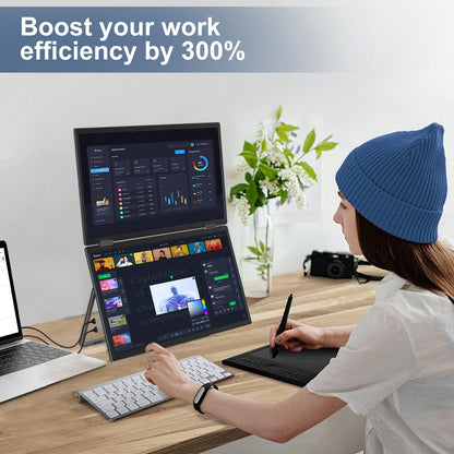 InnoView Portable Dual Monitor 15.6" 1920x1080 Dual Stacked Foldable Monitor | 315° Screen Adjustment | USB-C/HDMI Second Monitor for Laptop, Mac, Windows