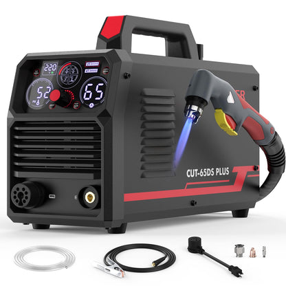 YESWELDER CUT-65DS PLUS Plasma Cutter, 65Amp 110V/220V Non-High Frequency Non-Touch Pilot Arc 4-In-1 Plate Cutting/Grid Cutting/Gouging/Marking Multifunctional Plasma Cutting Machine