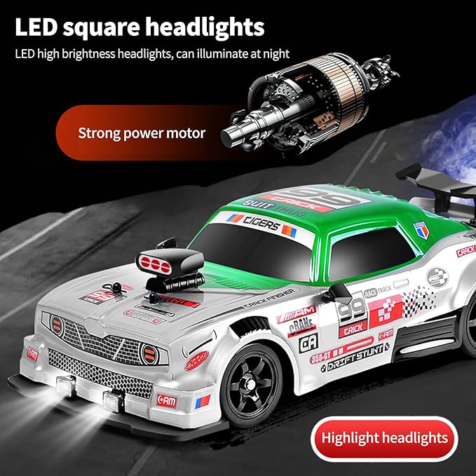 GoolRC Remote Control Drift Car 1:16 Scale Fast and Furious Cars 18KM/H High Speed RC Cars 2.4GHz 4WD Remote Control Race Car LED Lights Spray Rubber Tire for Adults Teens Gift