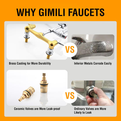 GIMILI Commercial Sink Faucet with Sprayer, 25" Height 8 Inch Center Pull Down Wall Mount Faucet for Restaurant, Kitchen, Industrial, Farmhouses Sink
