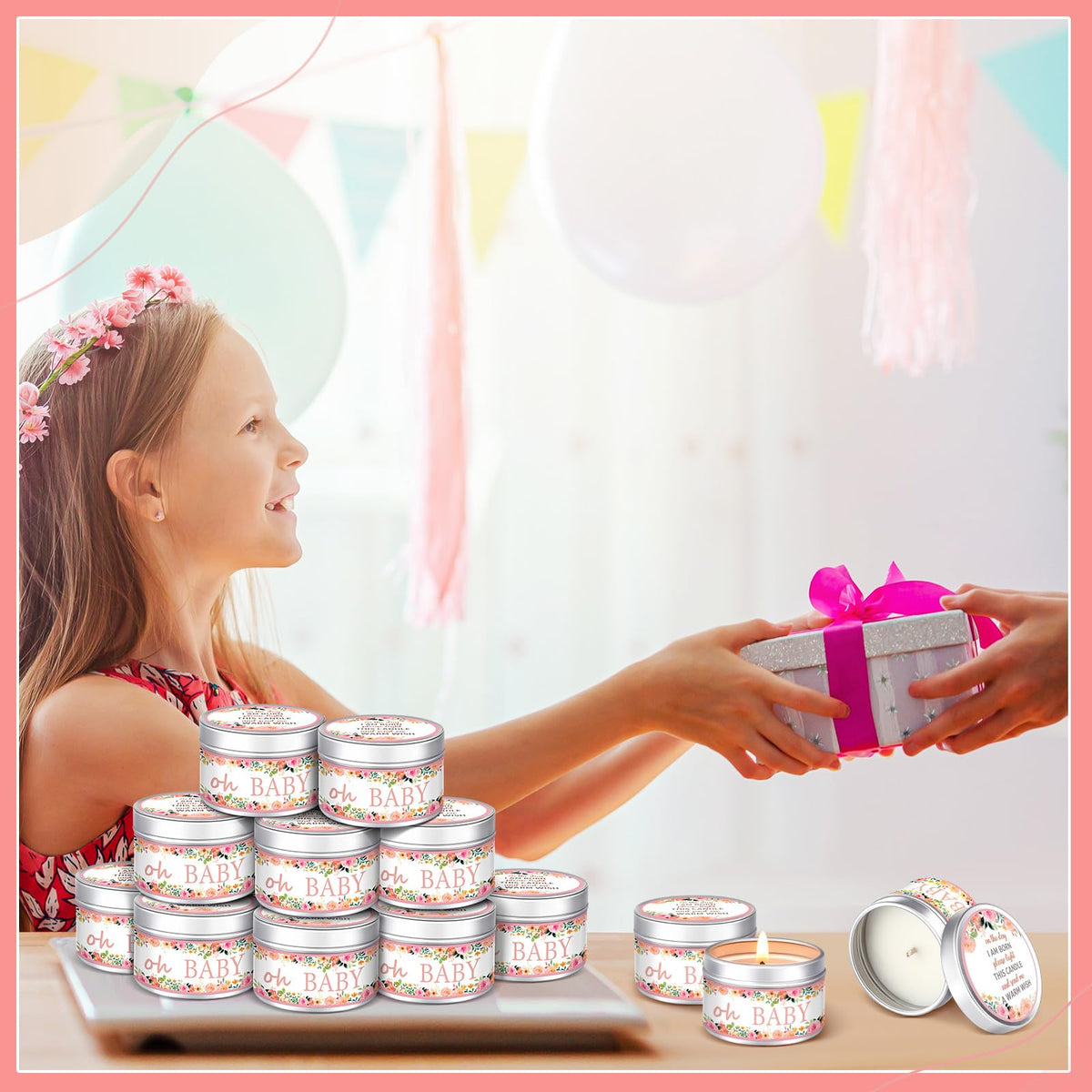Funtery 12 Pcs Baby Shower Party Favors for Guests Baby Shower Candles Lavender Scented Candle Rustic Tealights Candles Gender Reveal Return Gifts(Floral)
