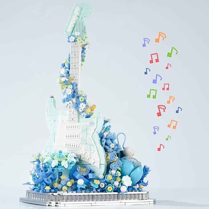 Flower Bouquet Guitar Building Blocks Set 1125PCS Music Instruments Guitar Bricks Set Gifts for Adults and Kids (bass)