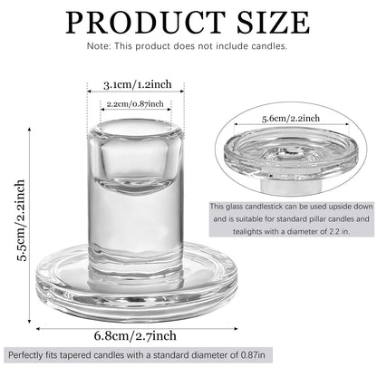 6 PCS Glass Taper Candle Holders Clear Short Tapered Candlestick Holders Set Small Glass Candle Stick Holder Decor for Table Centerpiece Wedding Dining Room Party Christmas Home Decorations