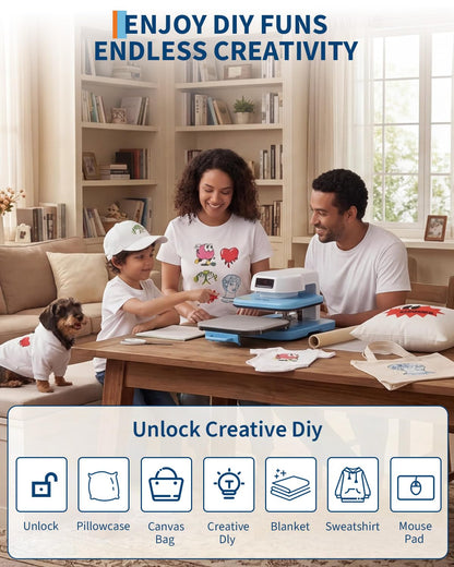 Auto Heat Press Machine 15x15 T Shirts Smart Press Machine with Auto Release and Adjustable Pressure, Digital Display, Rapid Heating, for Sublimation, Vinyl, Heat Transfer Projects, Blue