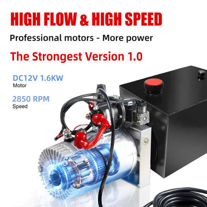 Single Acting Hydraulic Pump 8 Quart Hydraulic Power Units 12V DC Hydraulic Pump SAE#6 Connector for Dump Trailer Car Lifting
