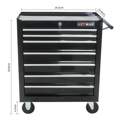 LKJYBG 7-Drawer Rolling Tool Cart Cabinet with Keyed Locking System High Capacity Tool Storage Cabinet Organizer with Wheels Black