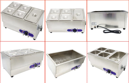 INTSUPERMAI 5 Pots Electric Commercial Food Soup Warmer Canteen Buffet Steam Heater Stainless Steel 110V 1500W 1/6 GN x4+1/3GN x1 6 inch deep Adjustable Temp Restaurants, Catering and Parties