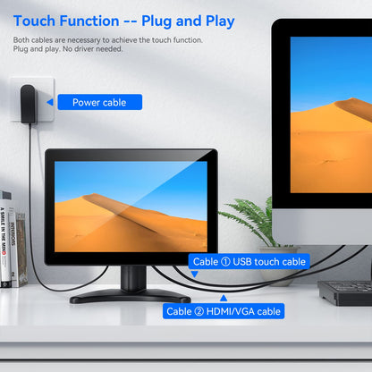 Eyoyo 10.1-inch Small Touchscreen Monitor: 1280x800 IPS Display, 10-Point Touch, HDMI VGA AV Input, Built-in Speakers, Metal Case, VESA 75x75, Touch Screen Monitor for Raspbery Pi, PC, CCTV, POS