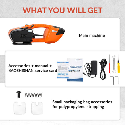 BAOSHISHAN Electric Strapping Tool for 1/2 in-5/8 in PP PET Straps Automatic Strapping Machine 3000mha Battery Powered for Packaging Strapping Box Pallet Portable Baler (Orange)
