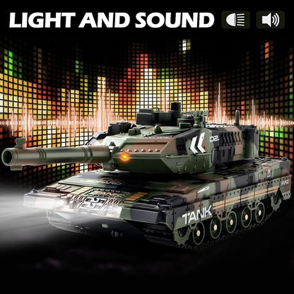 1:24 RC Tank-2.4G Remote Control Army Tank That Shoot BBS with 360° Rotating Turret Auto Demo Sound Light and Smoke All-Terrain Climbing RC Military Vehicle Toy Gift for Boys Ages 6-12
