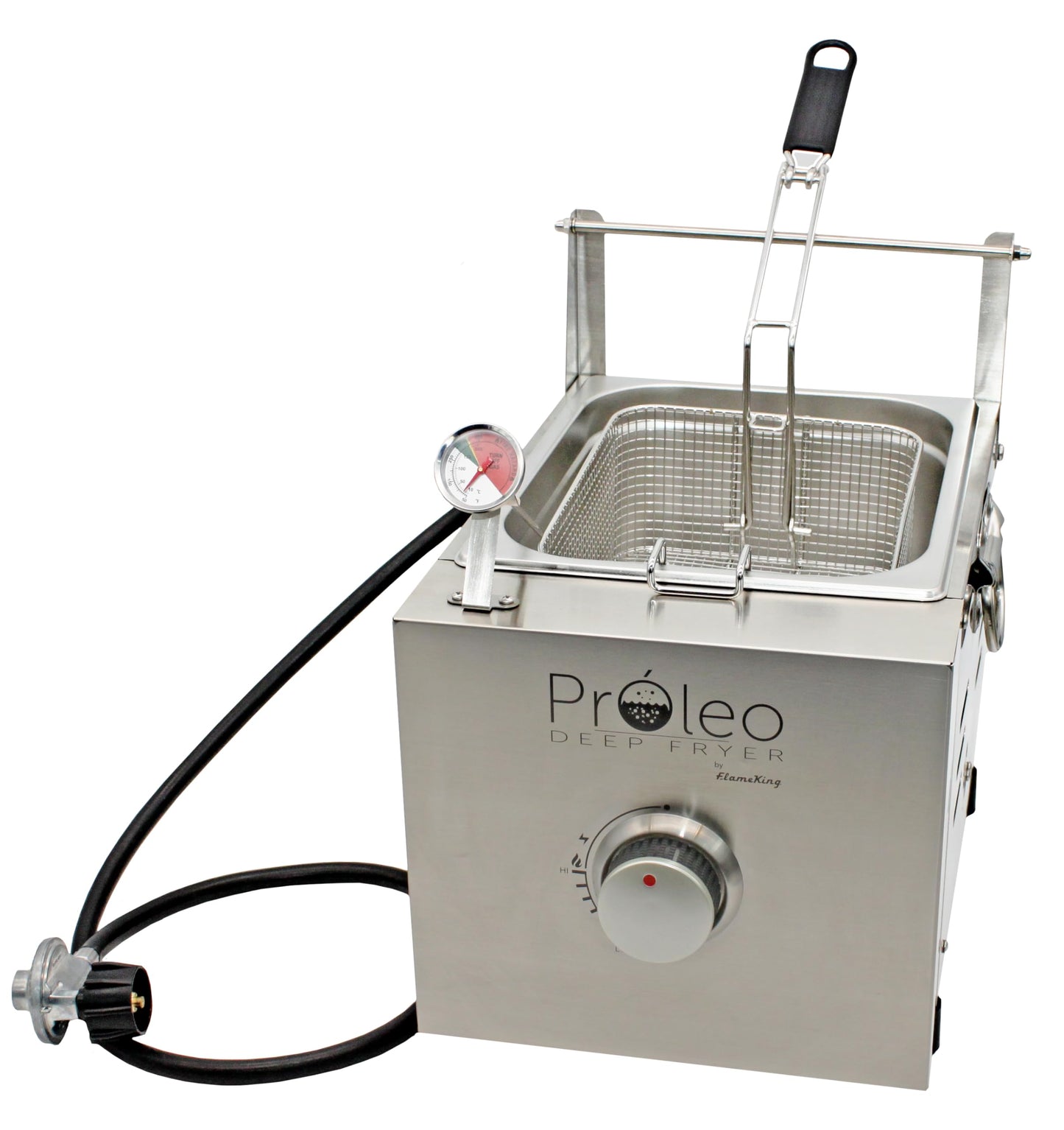 Flame King Proleo Tabletop Propane Deep Fryer with Oil Thermometer, 2.5 Gallons Capacity, with 5-FT Propane Regulator Hose