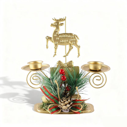 ABTOLS Reindeer Tealight Candle Holders - Festive Elk Gold Design with Red Berry | Perfect for Christmas Table Decor