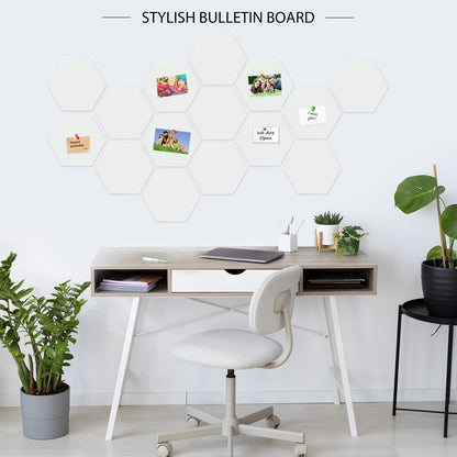 BXI Hexagon Felt Bulletin Board - 14.2 X 12.3 X 0.4 Inches 6 Pcs Self-Adhesive Poster Cork Board 30 Push Pins, Thick Pin Tiles Display Vision Board, Photo Picture Panels for Home Office Classroom