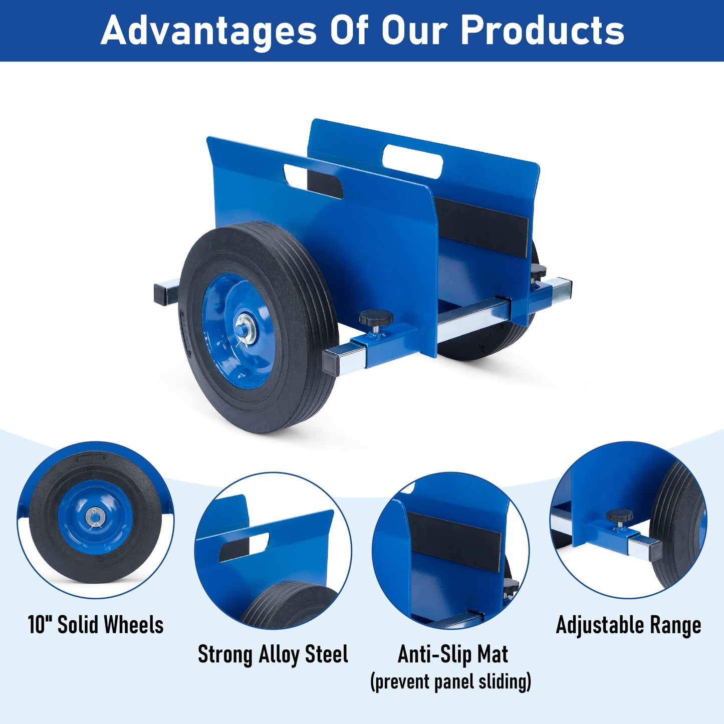 lukar Panel Dolly Heavy Duty 1100LBS Capacity, Adjustable Panel Dolly Cart with 10" Solid Rubber Wheels, Drywall Mover Cart for Wood Panels, Doors and Drywall Sheet