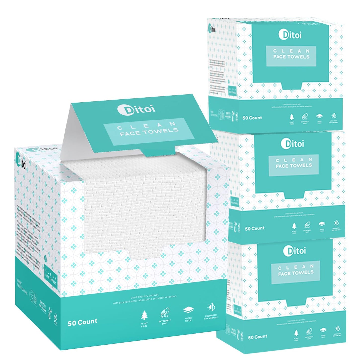 Face Towels, 10"×12" Disposable Face Towel, Face Towelettes XL, Ultra Soft Makeup Remover Dry Wipes, Thick Face Towel for Sensitive Skin, 50 Count (1 Pack)