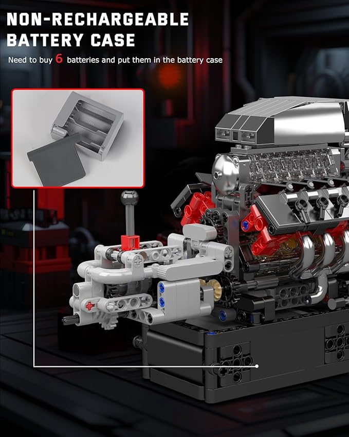 Mould King 10225 V8 Engine Model kit That Runs- Build Your Own STEM V8 Model Engine with Transmission 8-Cylinder Car Engine kit Building Engineering Toys for Adults Collections (855+PCS)
