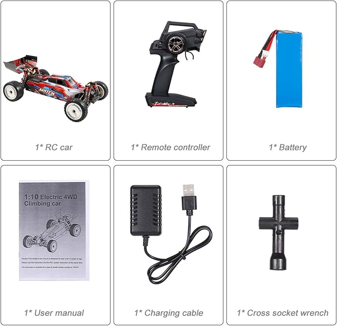 GoolRC WLtoys 104001 RC Car 1:10 Scale 2.4GHz 4WD High Speed Racing Buggy Aluminum Alloy Chassis Zinc Alloy Gear 1 Battery