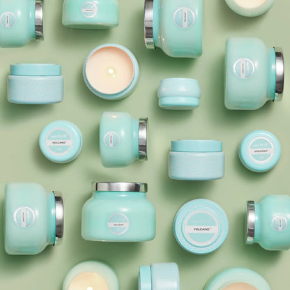 Capri Blue Volcano Printed Travel Tin Jar Candle - Luxury Candle with a Long Lasting Soy Wax Blend - Scented with Tropical & Fruity Fragrance (Aqua Color, 8.5 oz) (Pack of 2)